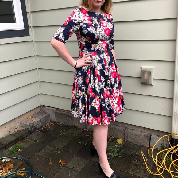 Retro Floral Swing Dress Vintage Style 10 - Picture 3 of 7